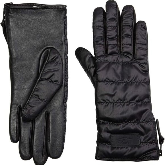 UGG Accessories - UGG Women's Black  Fur lined Quilted UGG Logo Zippered Gloves Size S/M